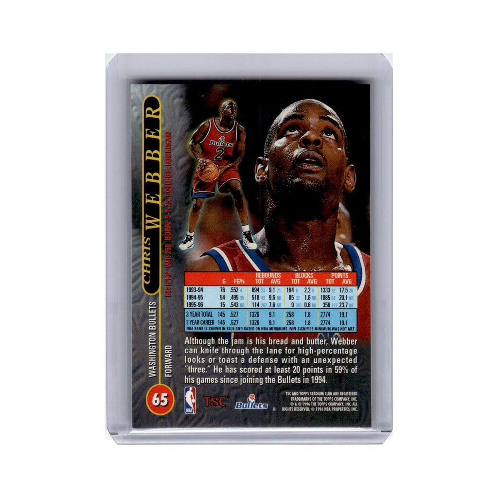 Chris Webber 1996 Stadium Club #65 Washington Bullets Basketball Card NM