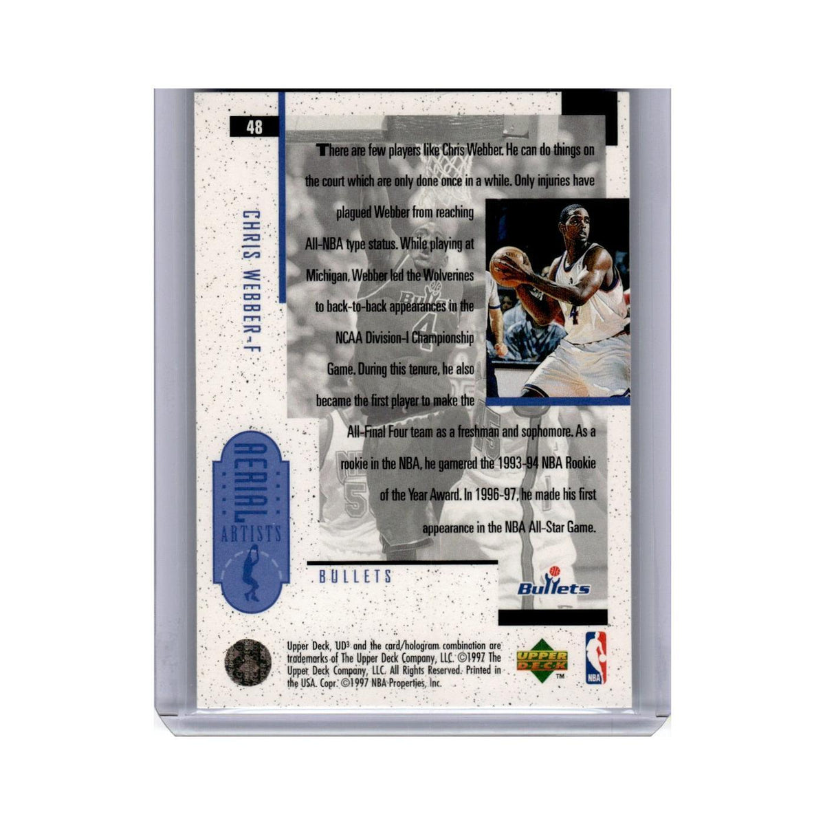 Chris Webber 1996 Upper Deck UD3 #48 Washington Bullets Basketball Card NM