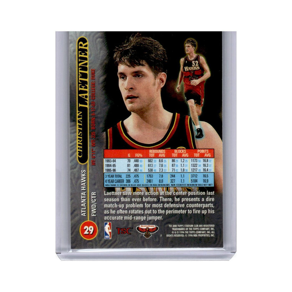 Christian Laettner 1996 Stadium Club #29 Atlanta Hawks Basketball Card NM
