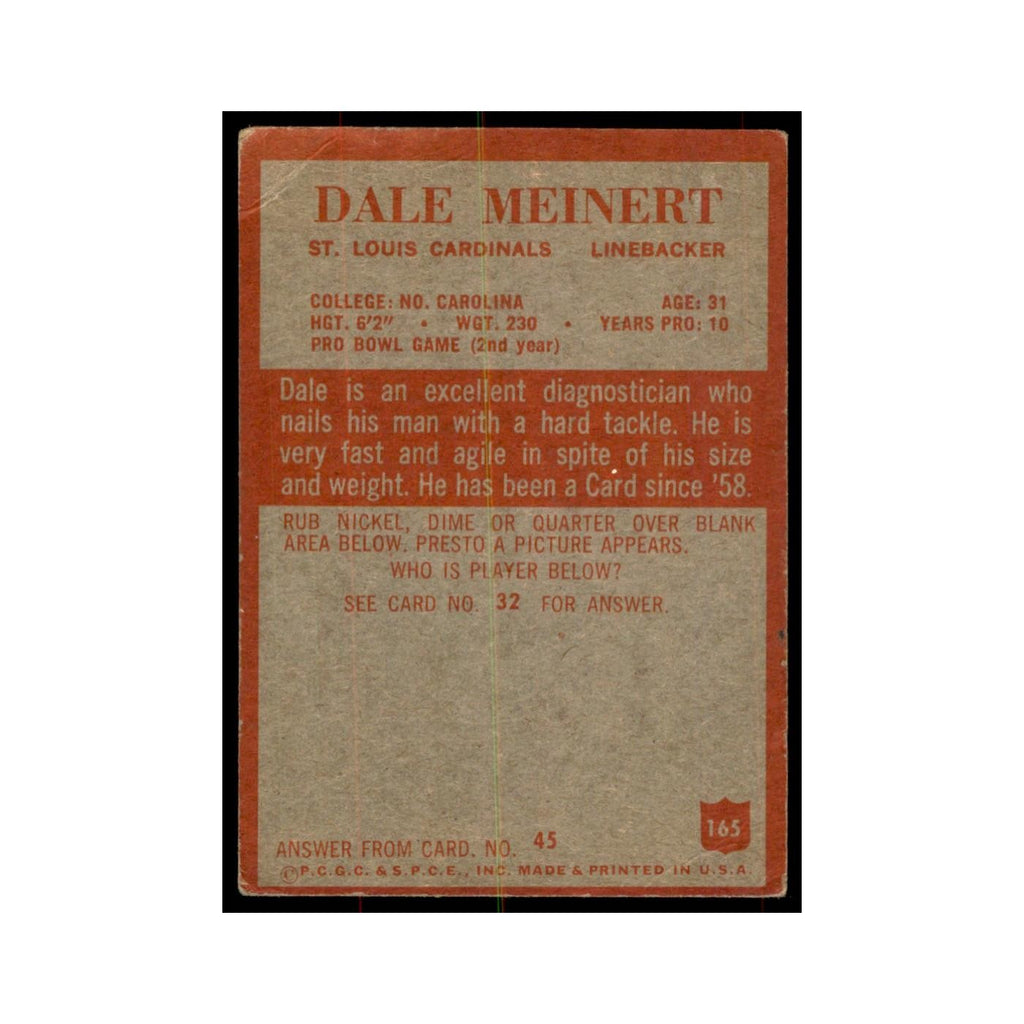 1965 Philadelphia (damaged) Dale Meinert Football Cards #165