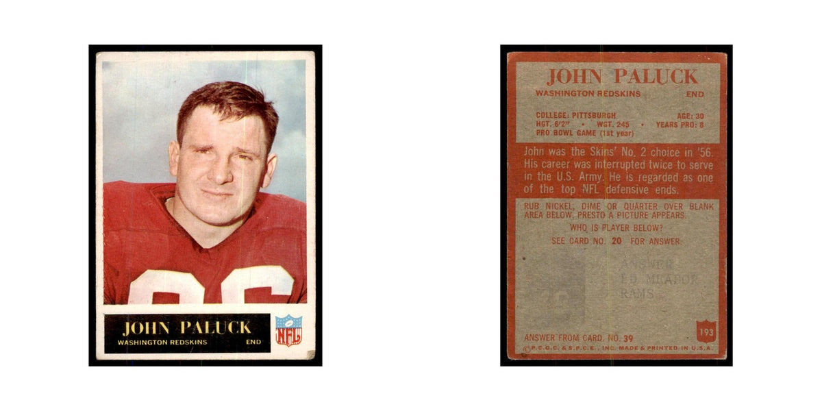 1965 Philadelphia (damaged) John Paluck Football Cards #193