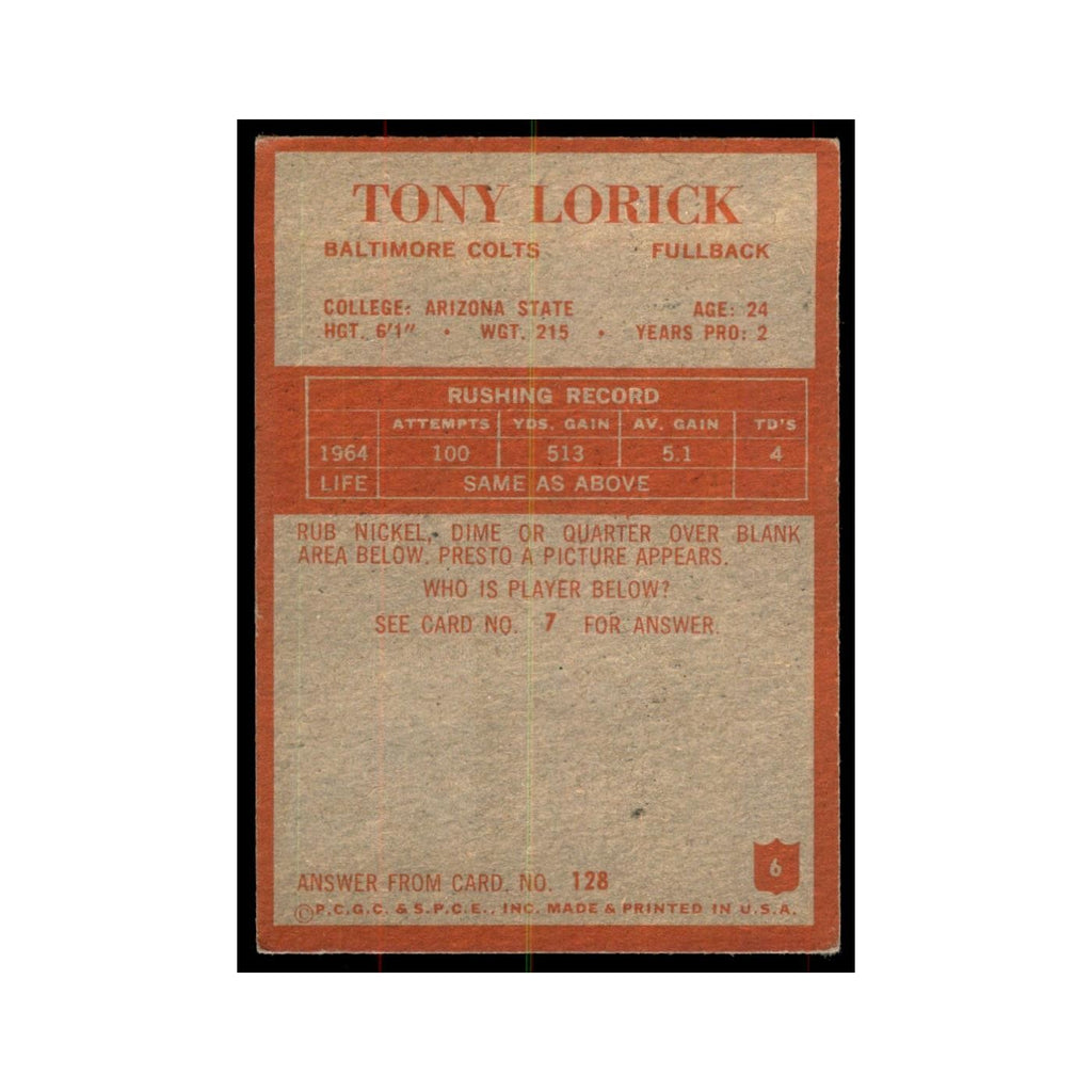 1965 Philadelphia (damaged) Tony Lorick Football Cards #6