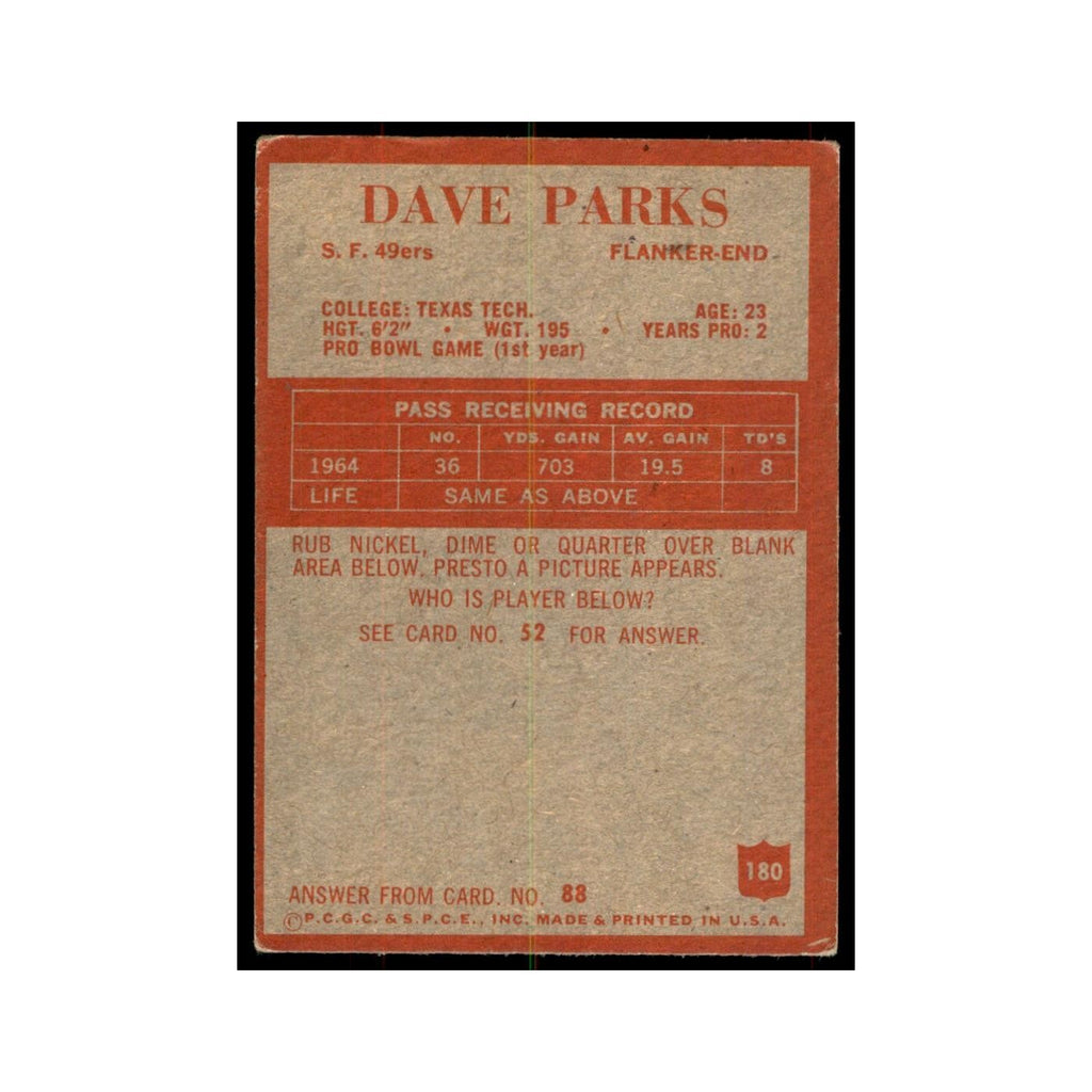 1965 Philadelphia (damaged) Dave Parks Football Cards #180
