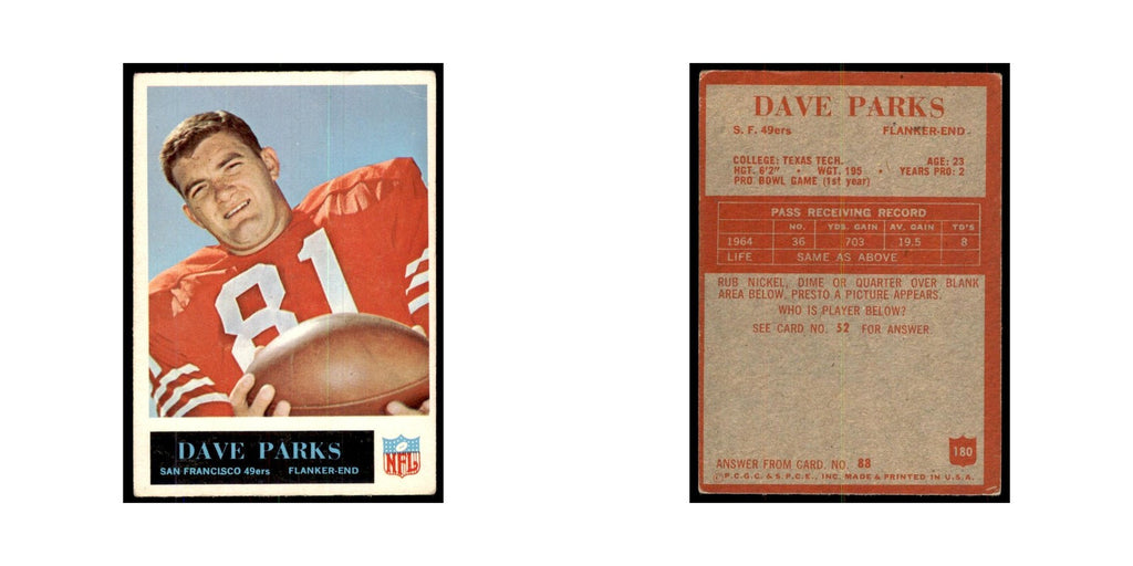 1965 Philadelphia (damaged) Dave Parks Football Cards #180