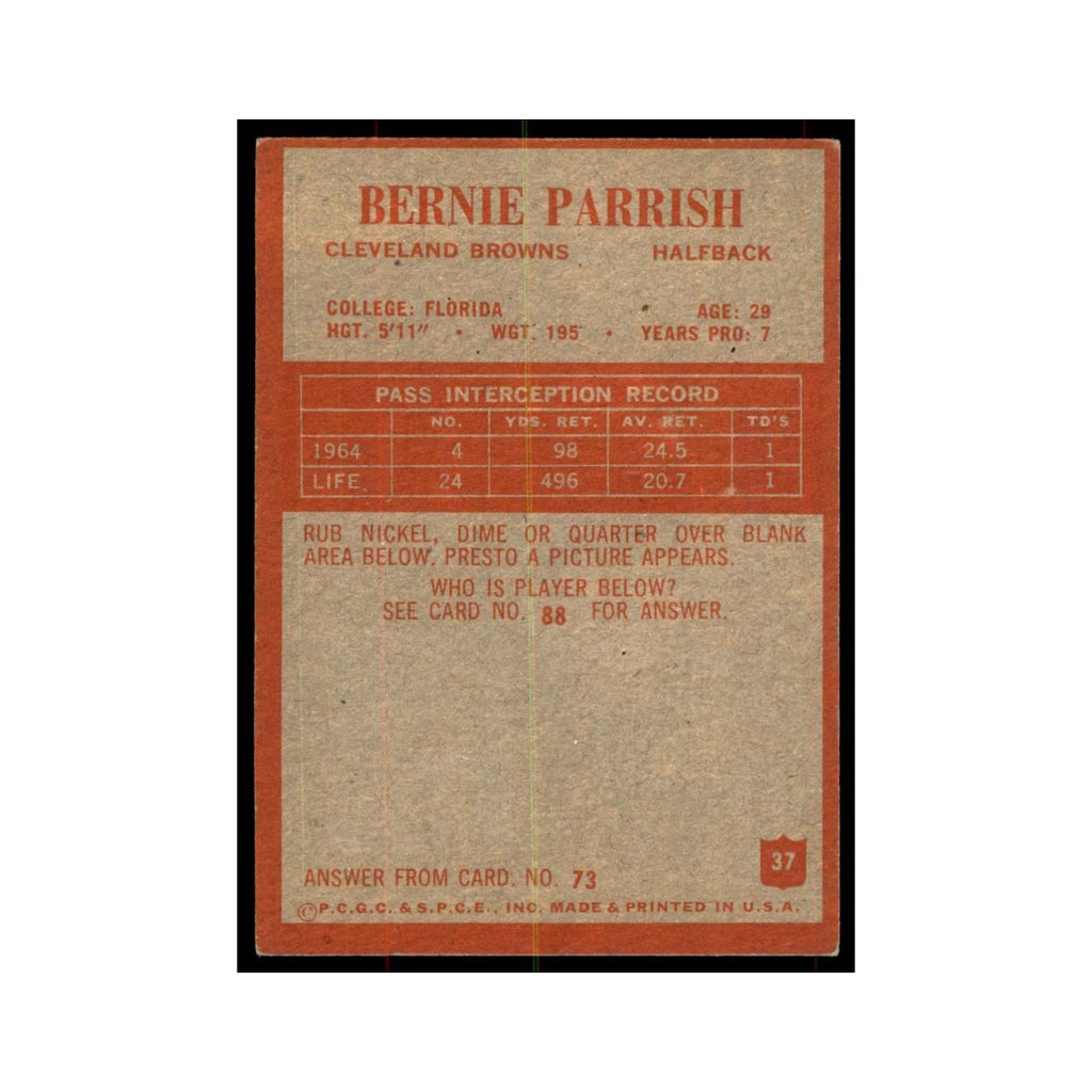 1965 Philadelphia (damaged) Bernie Parrish Football Cards #37
