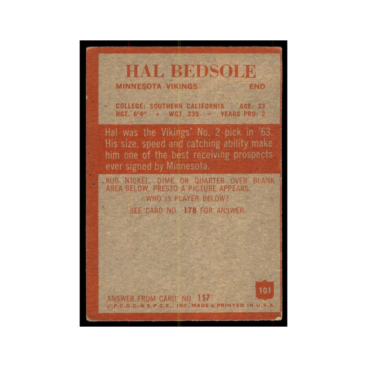 1965 Philadelphia (damaged) Hal Bedsole Football Cards #101