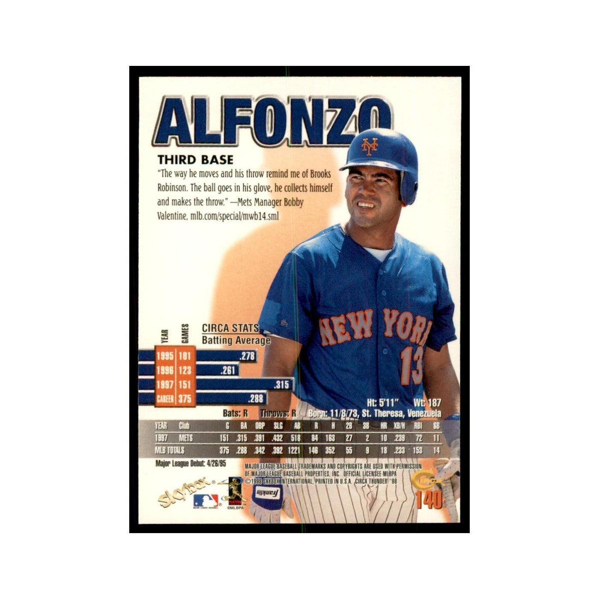 1998 Skybox Thunder Edgardo Alfonzo Baseball Cards #140