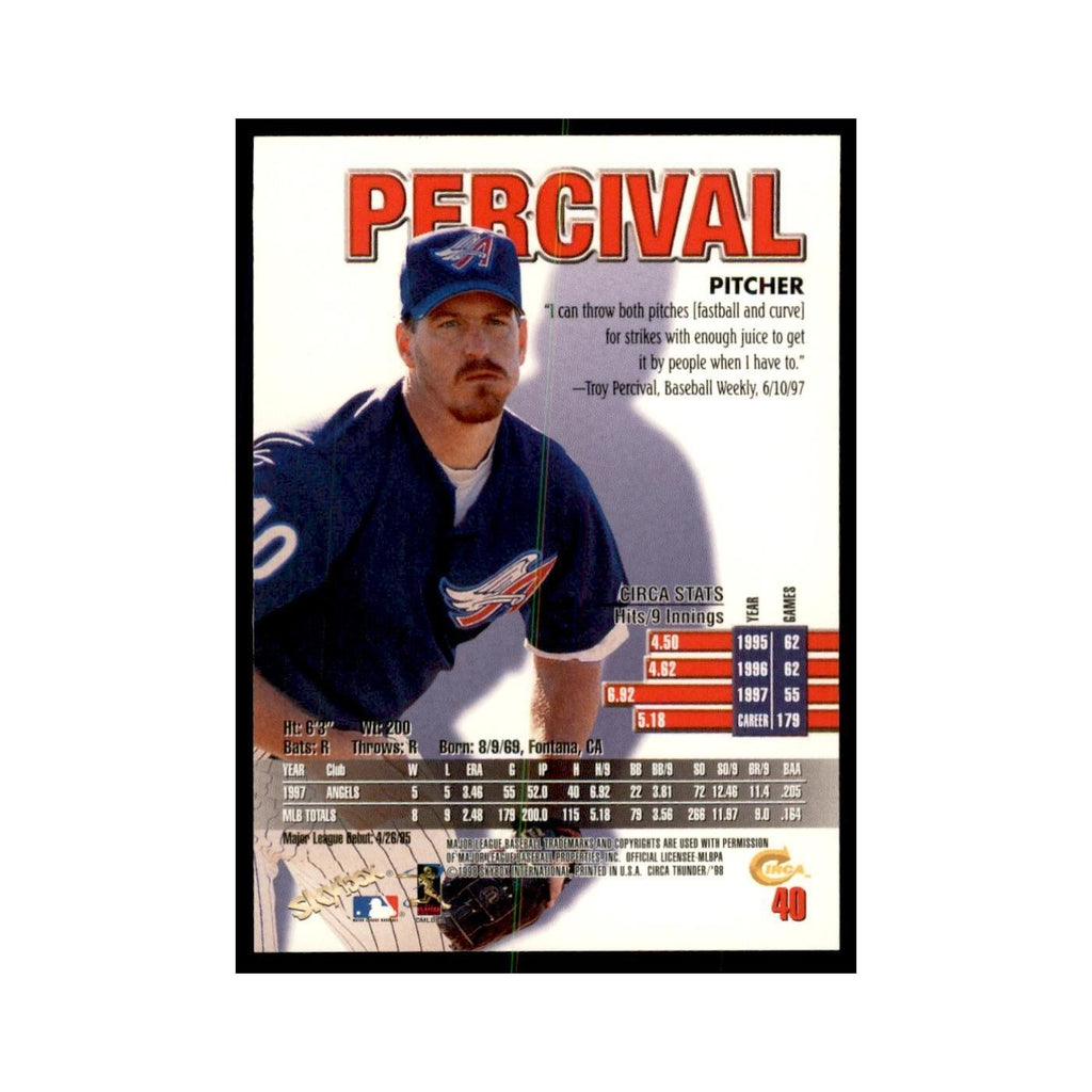 1998 Skybox Thunder Troy Percival Baseball Cards #40