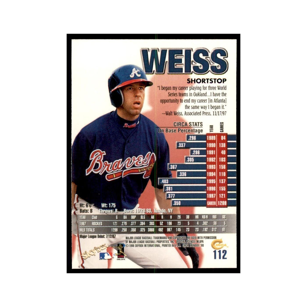 1998 Skybox Thunder Walt Weiss Baseball Cards #112