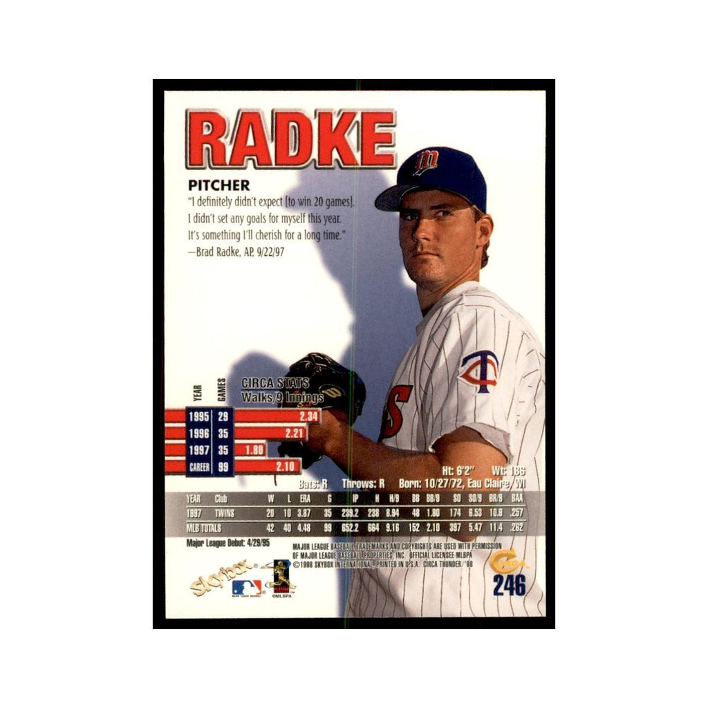 1998 Skybox Thunder Brad Radke Baseball Cards #246