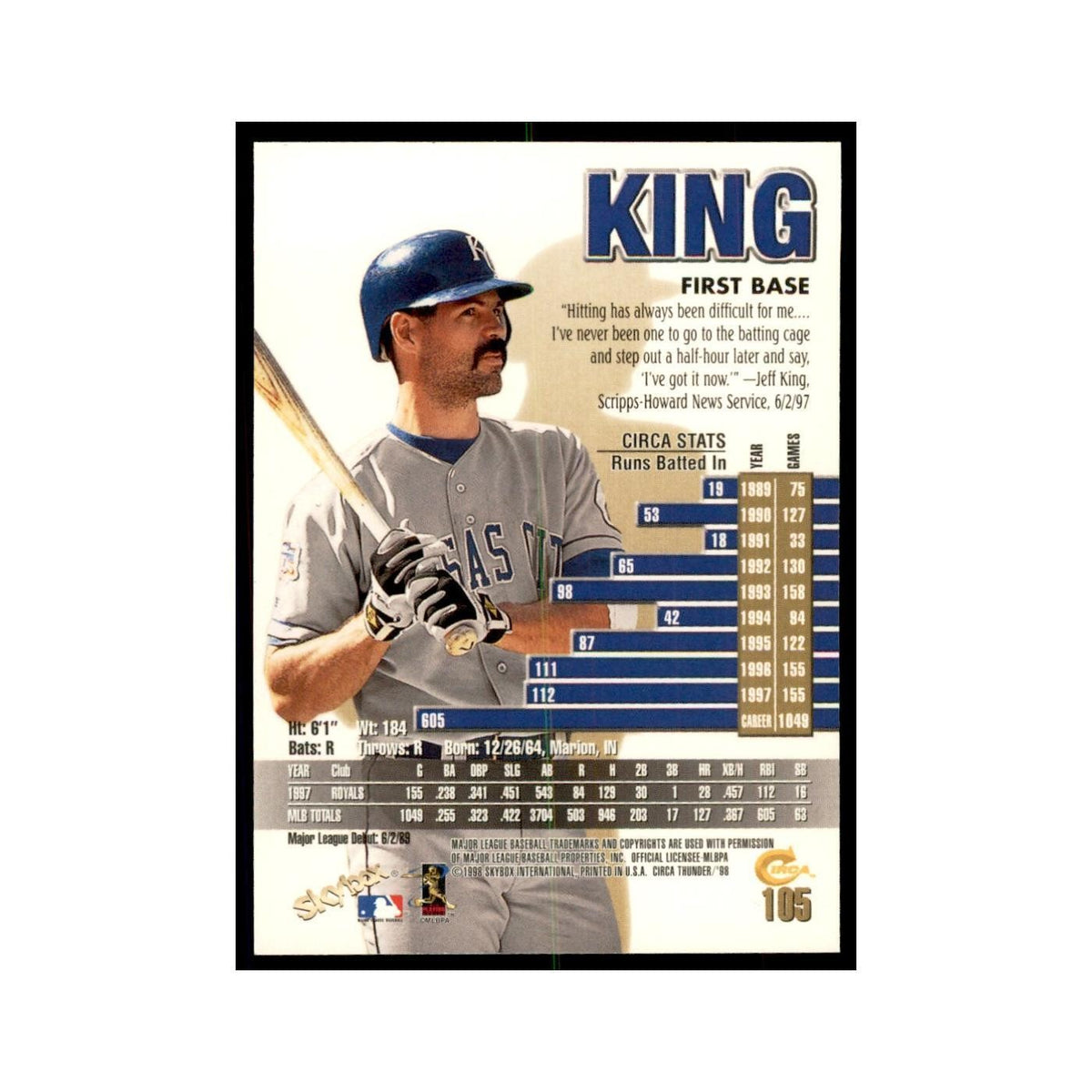 1998 Skybox Thunder Jeff King Baseball Cards #105