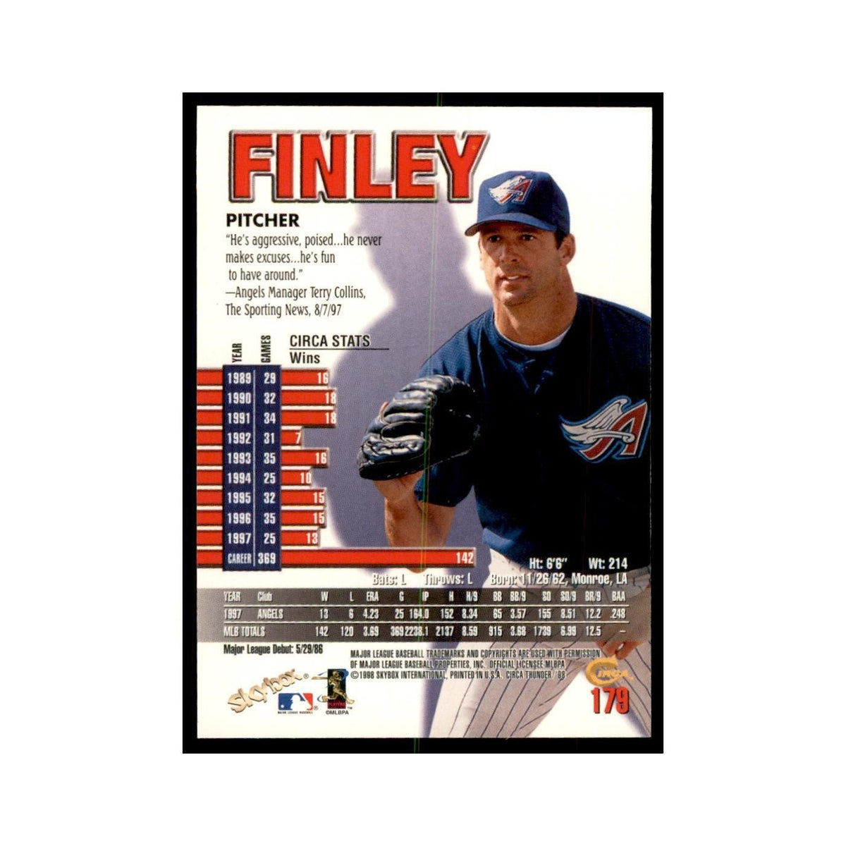 1998 Skybox Thunder Chuck Finley Baseball Cards #179