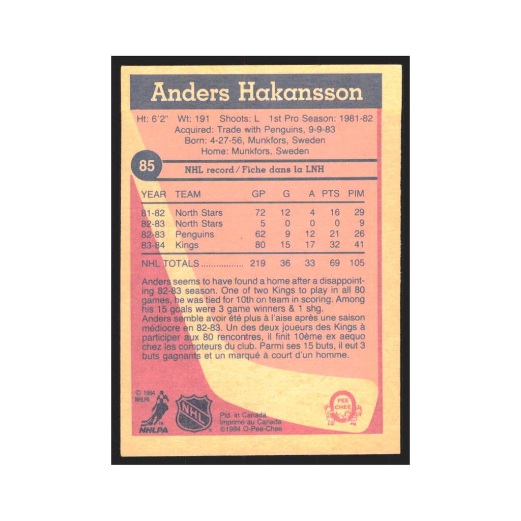 1984 O-Pee-Chee Anders Hakansson Los Angeles Kings #85