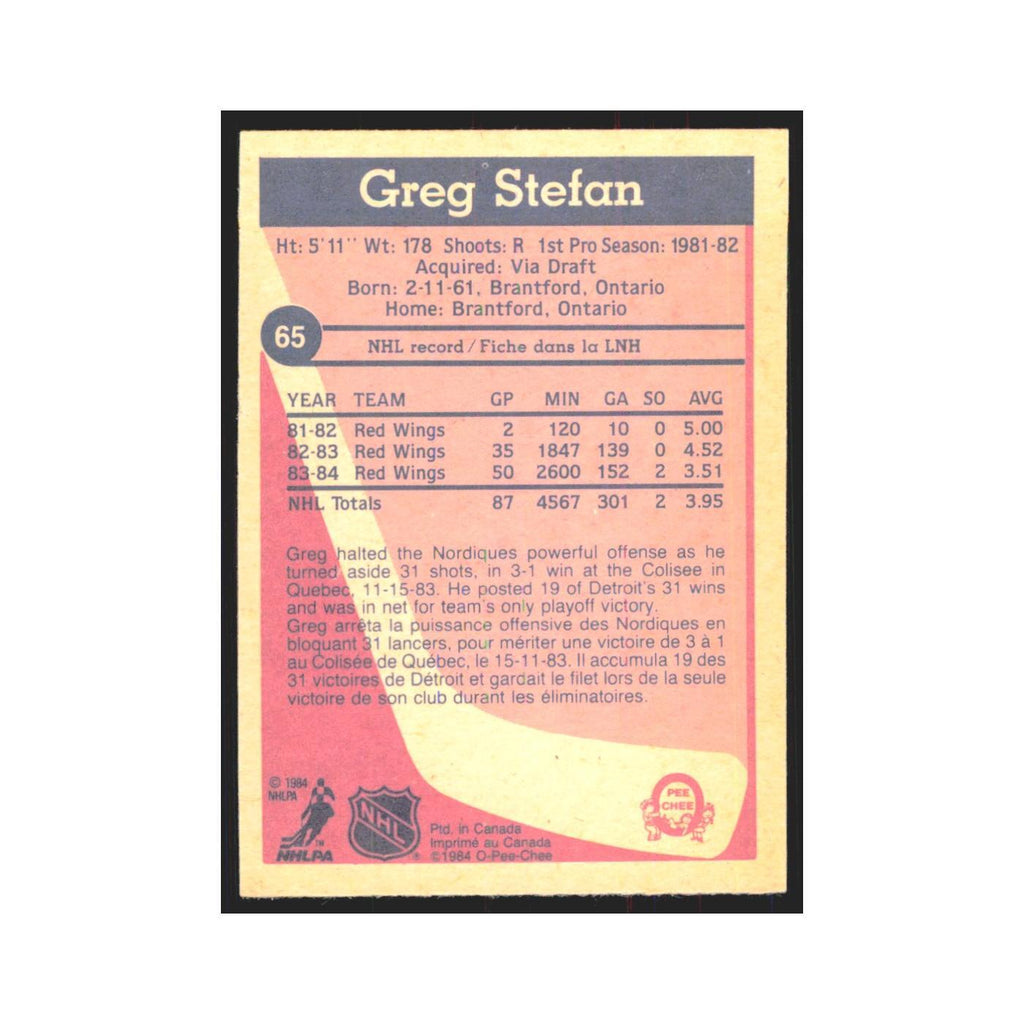 1984 O-Pee-Chee Greg Stefan Detroit Red Wings #65
