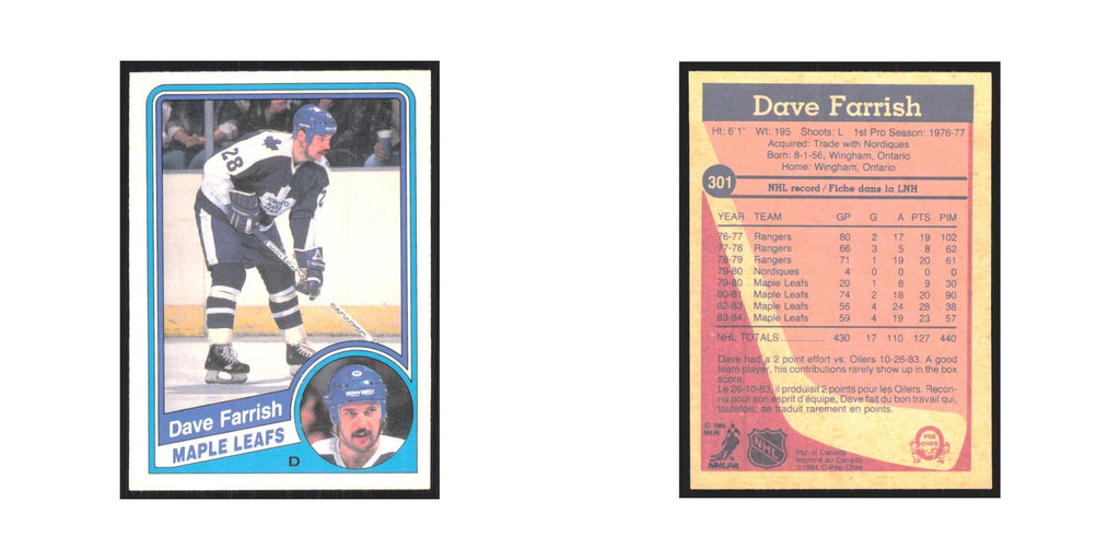 1984 O-Pee-Chee Dave Farrish Toronto Maple Leafs #301