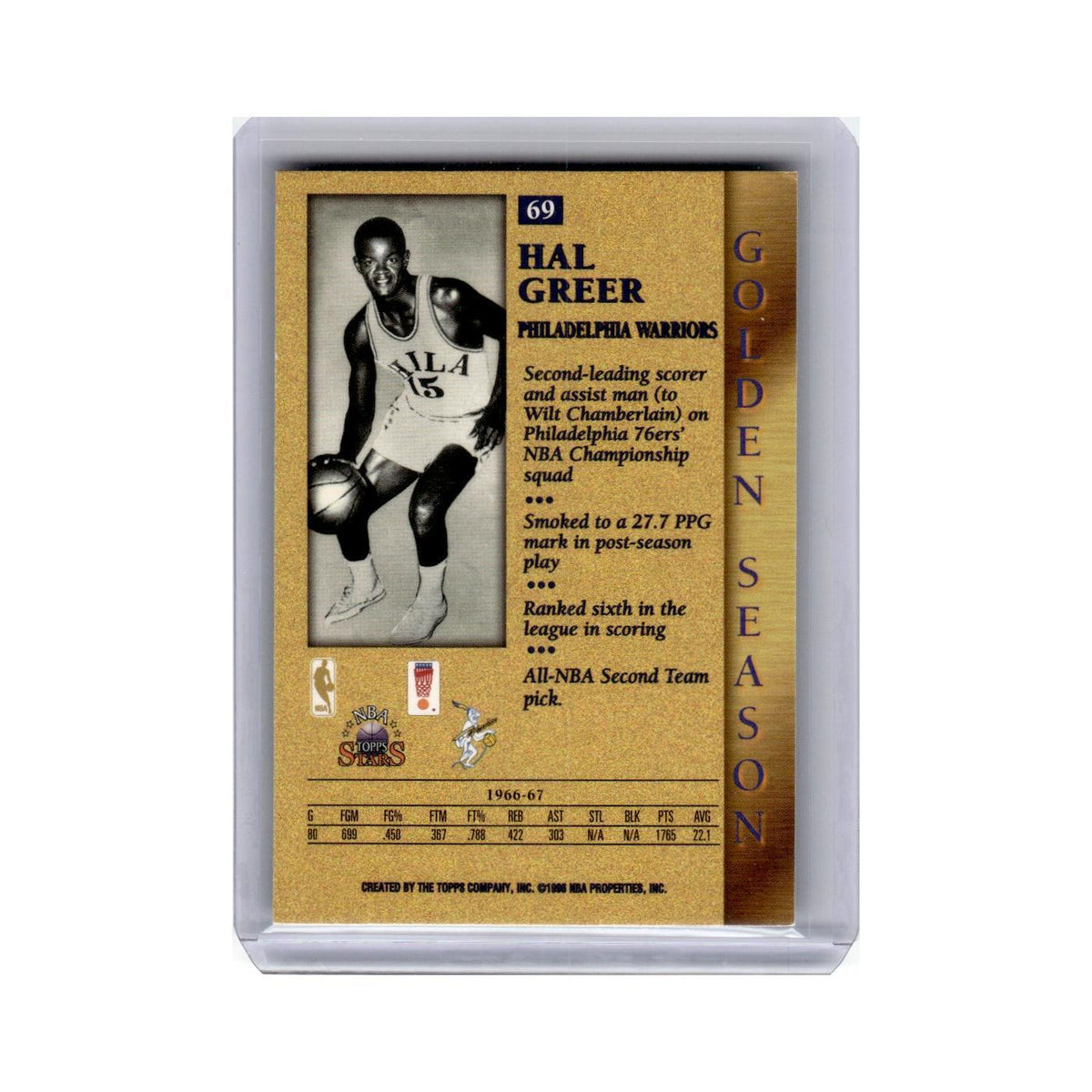Hal Greer 1996 Topps Stars #69 Philadelphia Warriors Basketball Card NM
