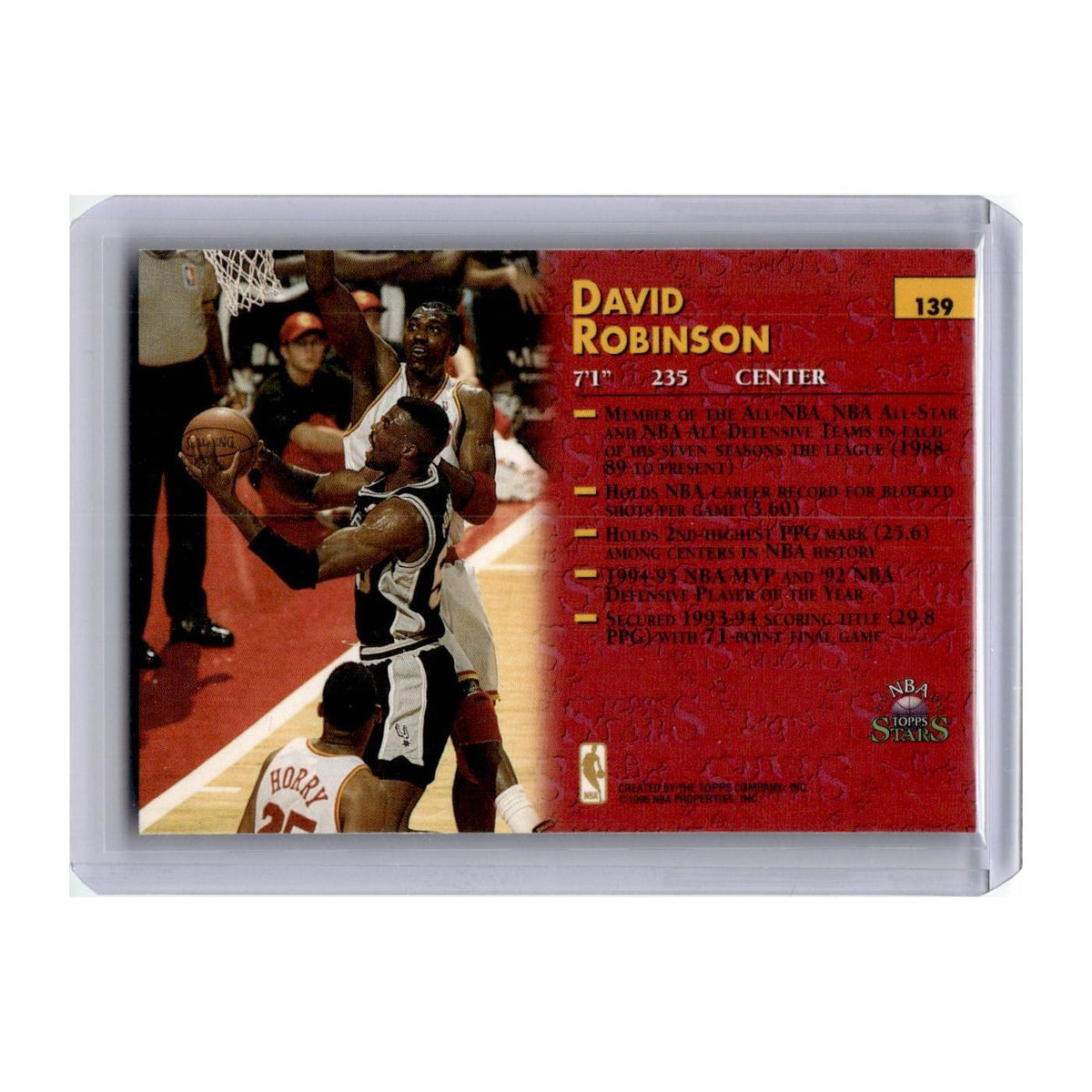 David Robinson 1996 Topps Stars #139 San Antonio Spurs Basketball Card NM