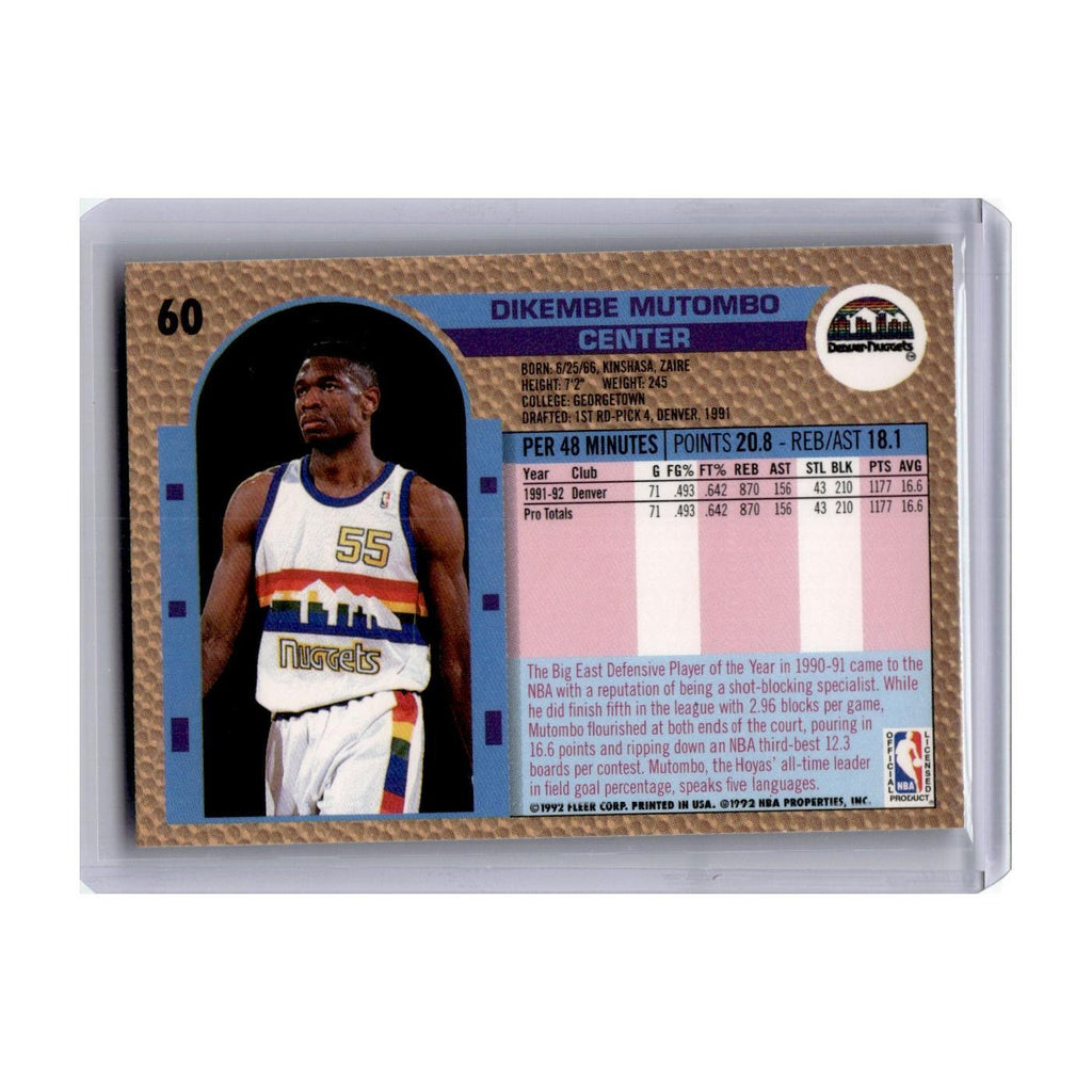 Dikembe Mutombo 1992 Fleer #60 Denver Nuggets Basketball Card NM