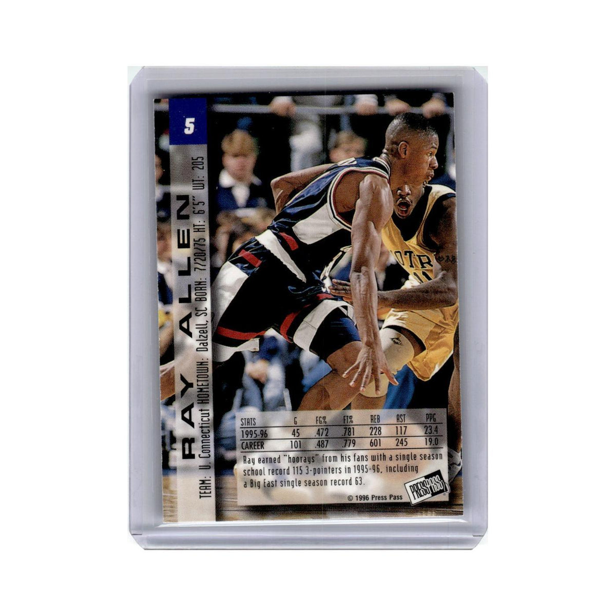 Ray Allen 1996 Press Pass #5 Connecticut Huskies Basketball Card NM