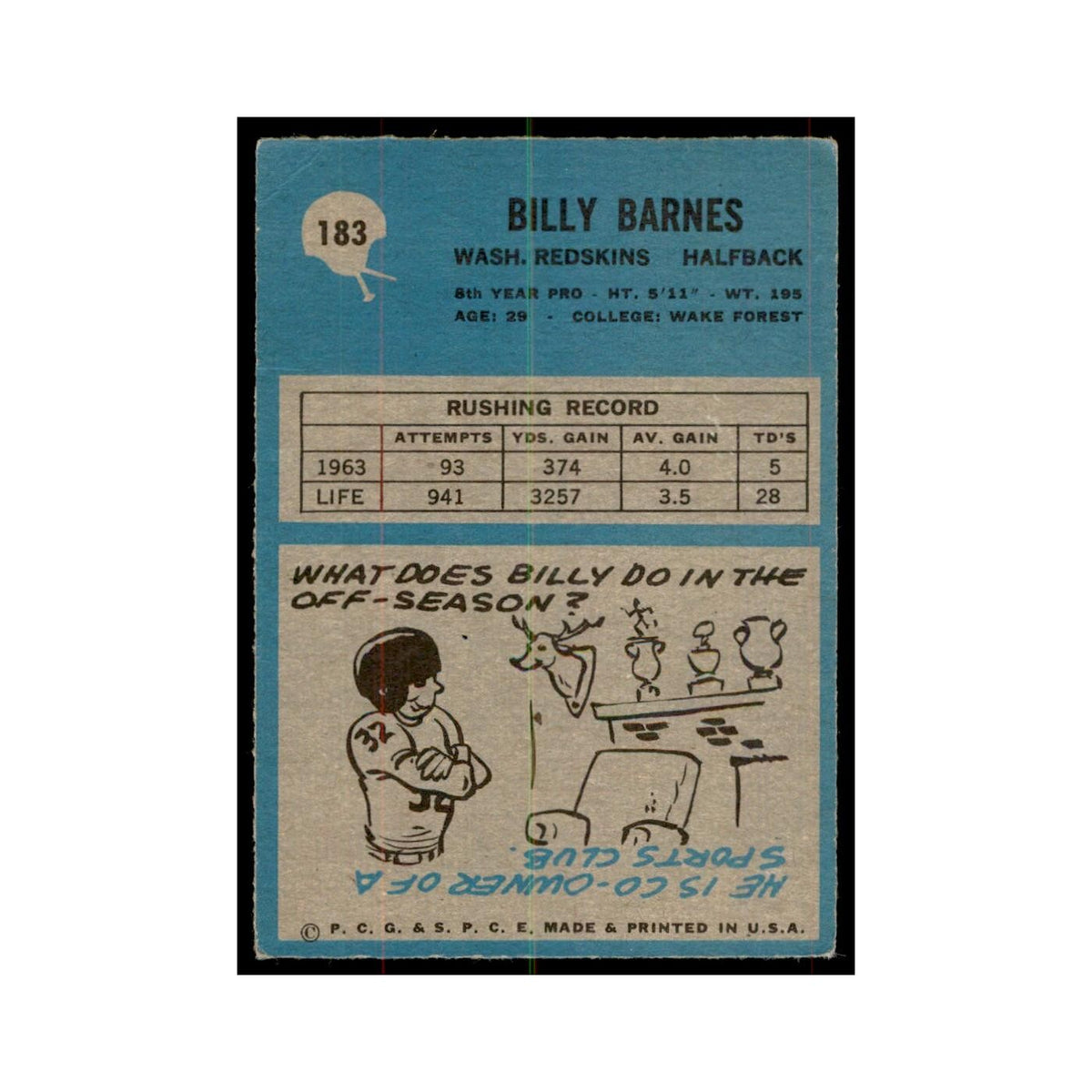 1964 Philadelphia Billy Barnes Football Cards #183