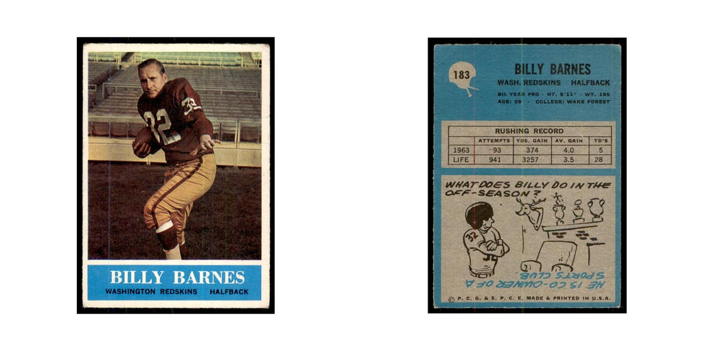 1964 Philadelphia Billy Barnes Football Cards #183