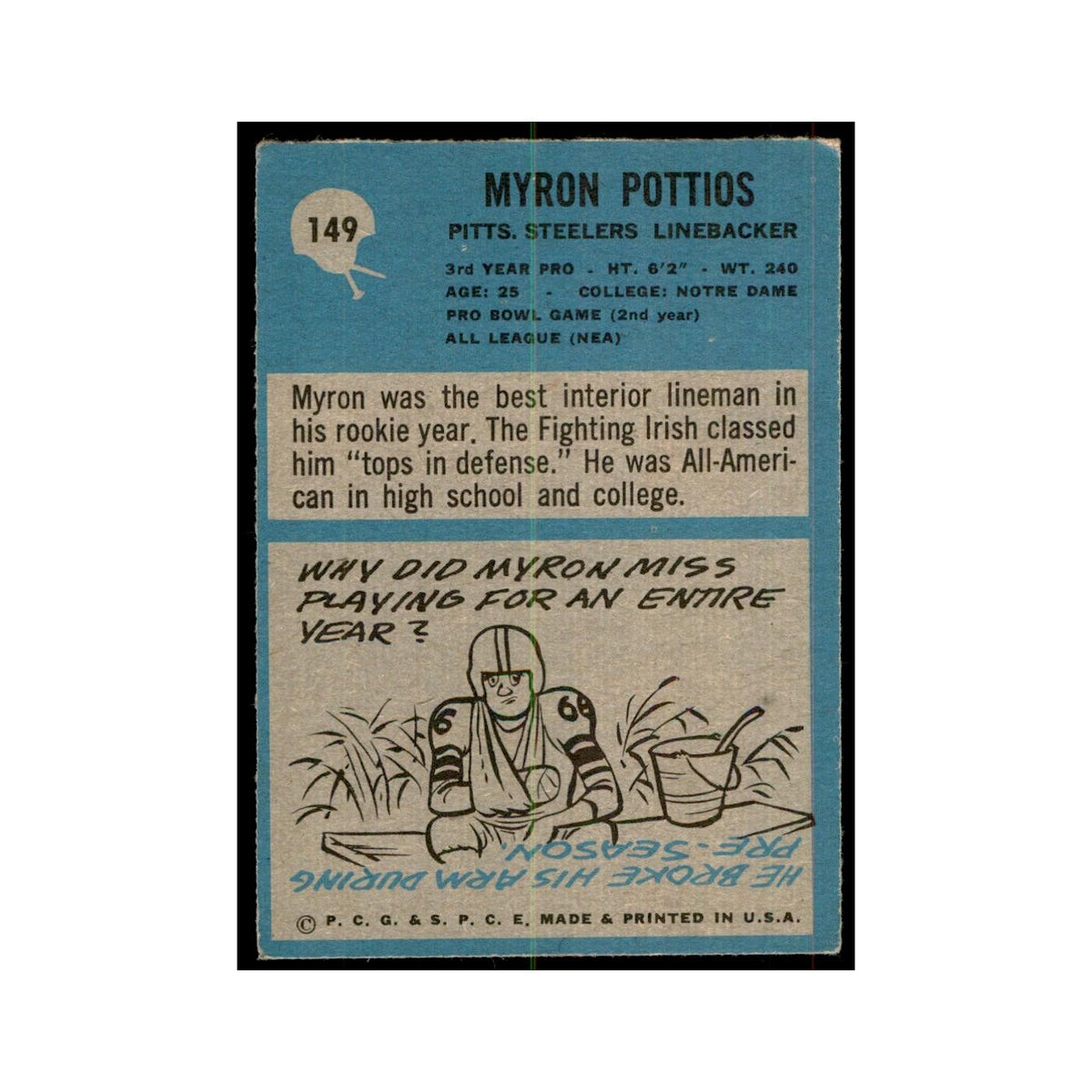 1964 Philadelphia Myron Pottios Football Cards #149
