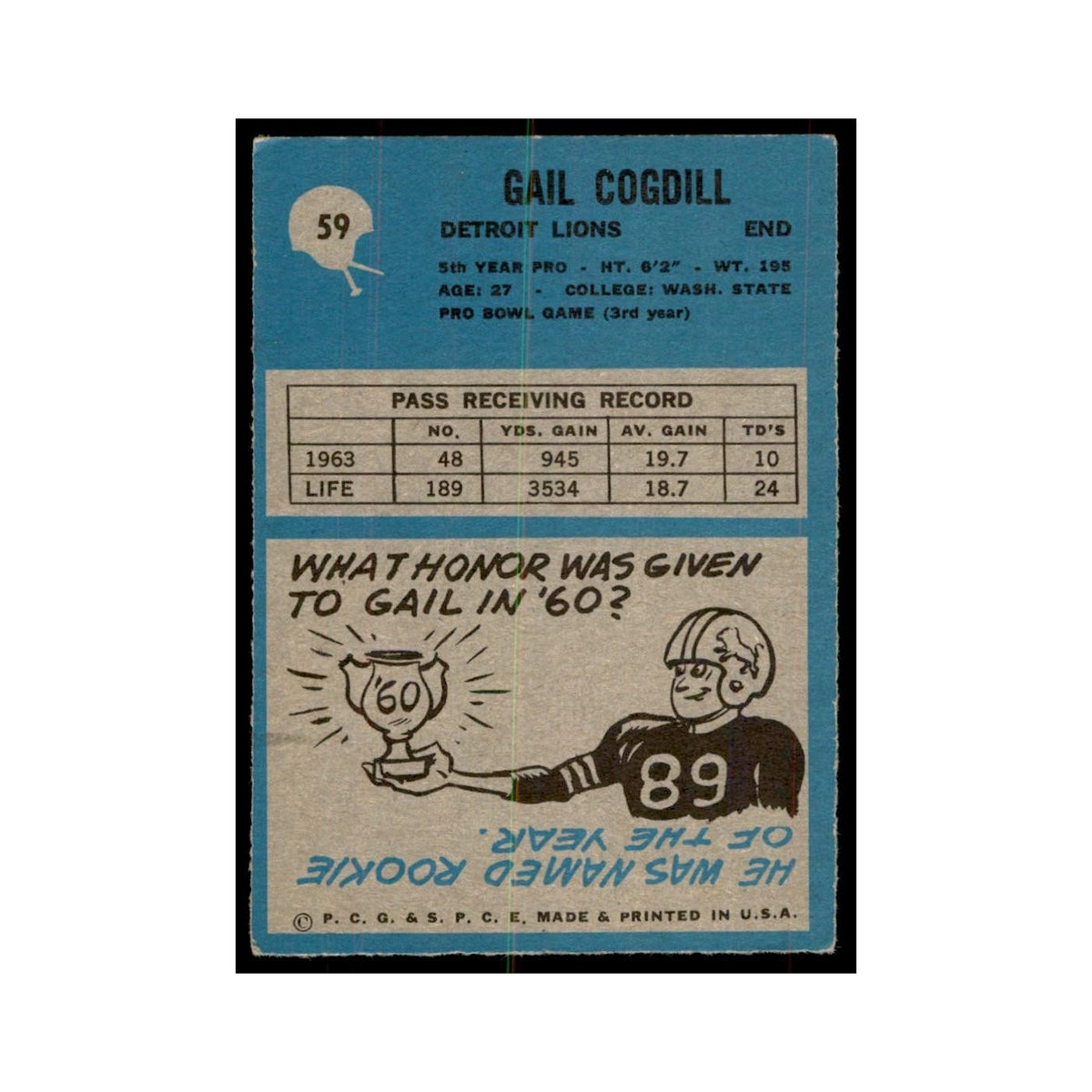 1964 Philadelphia Gail Cogdill Football Cards #59