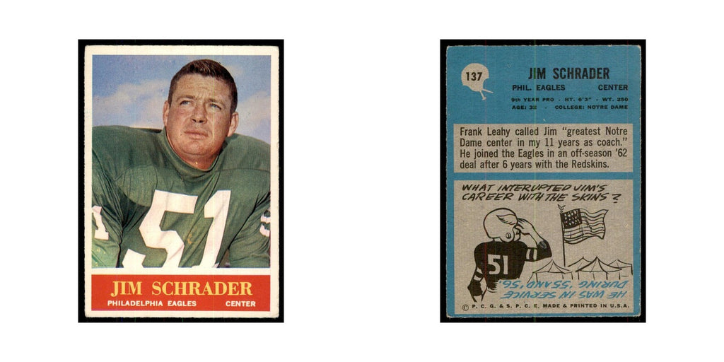 1964 Philadelphia Jim Schrader Football Cards #137