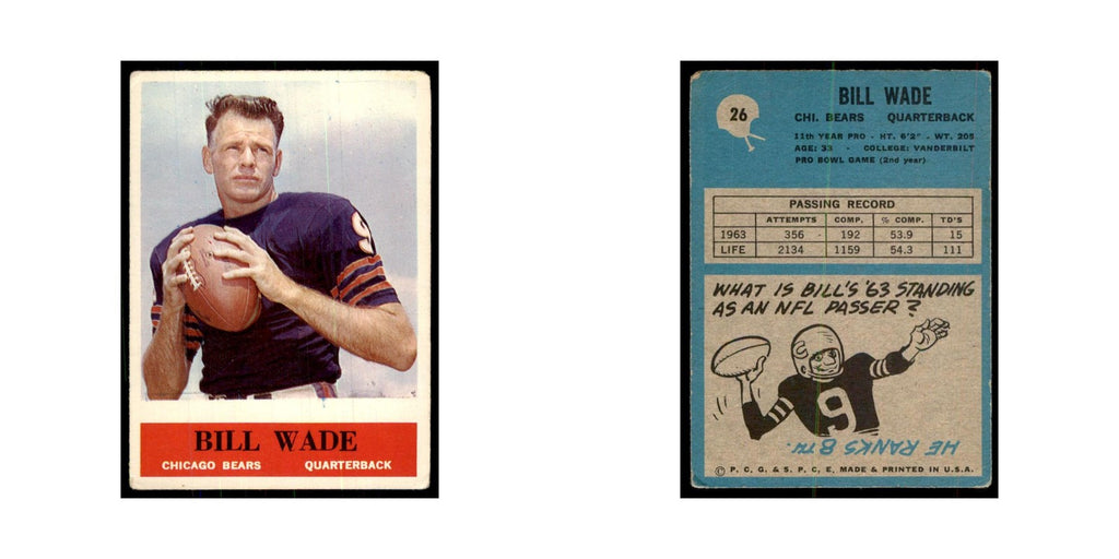 1964 Philadelphia Bill Wade Football Cards #26