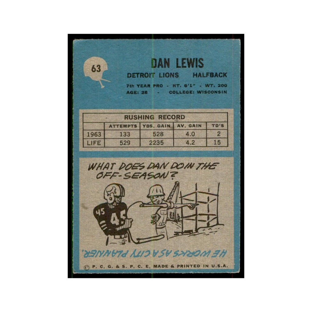1964 Philadelphia Dan Lewis Football Cards #63
