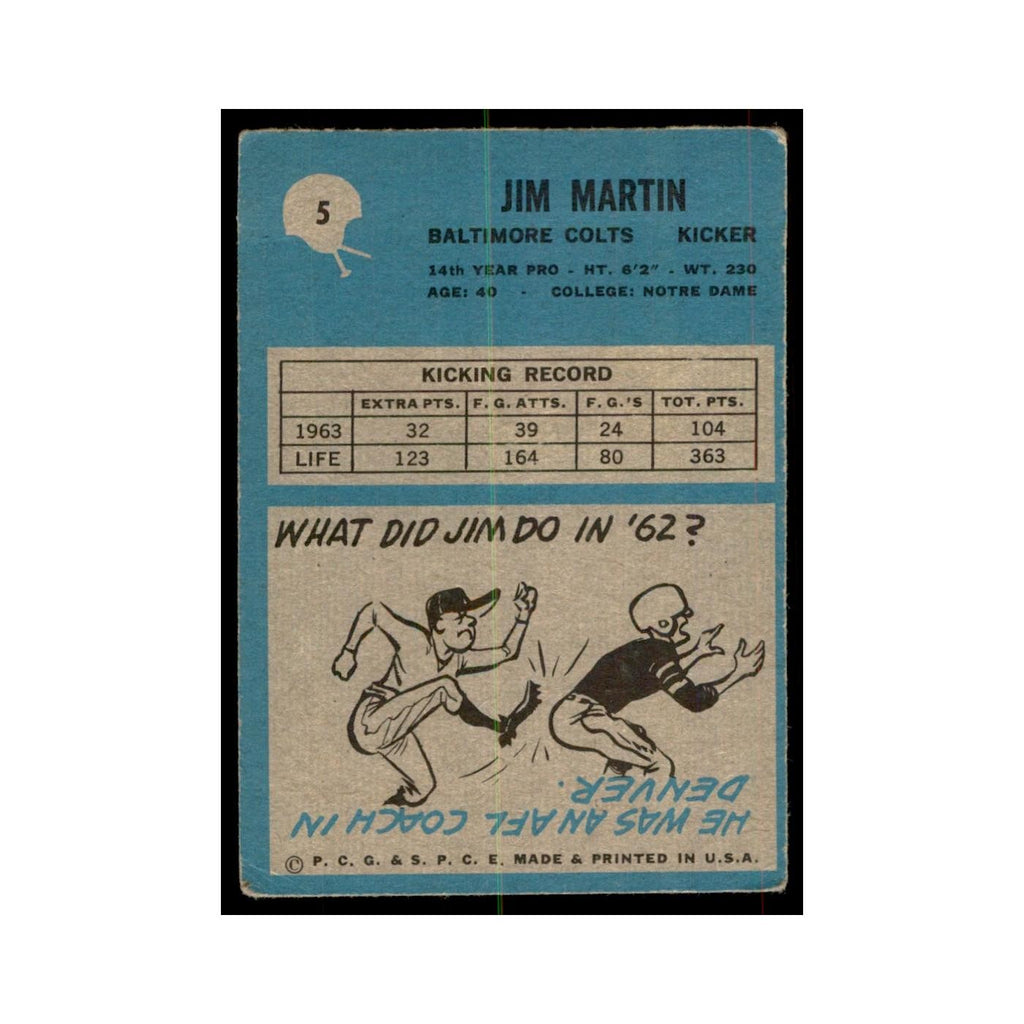 1964 Philadelphia Jim Martin Football Cards #5