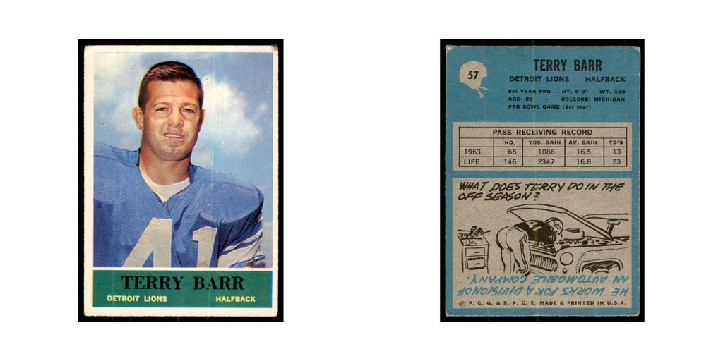 1964 Philadelphia Terry Barr Football Cards #57