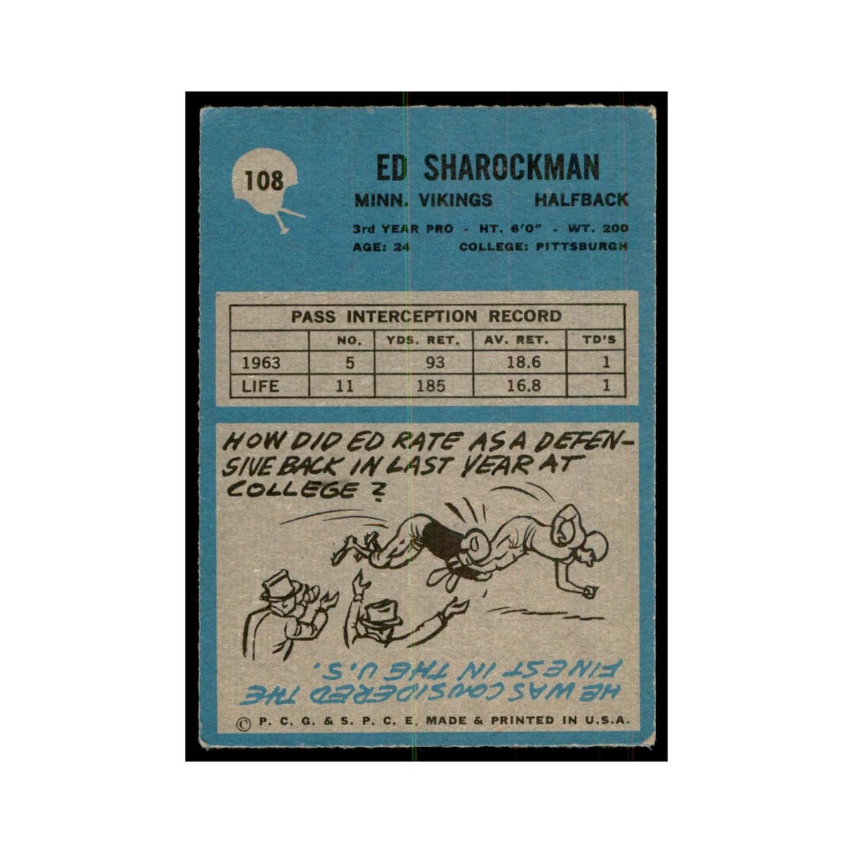 1964 Philadelphia Ed Sharockman Football Cards #108