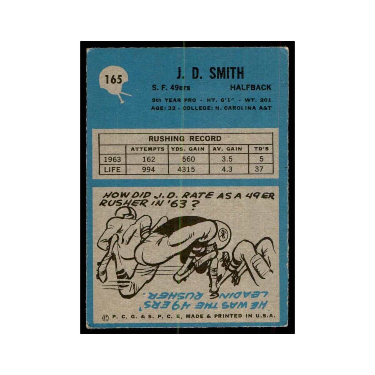 1964 Philadelphia J.D. Smith Football Cards #165