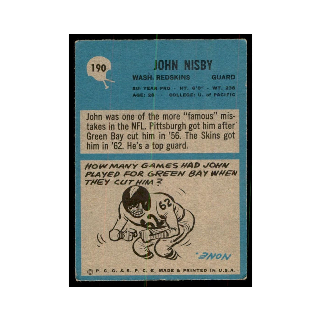 1964 Philadelphia John Nisby Football Cards #190