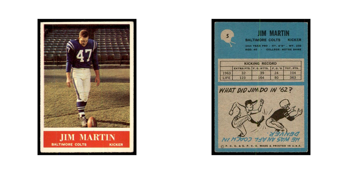 1964 Philadelphia Jim Martin Football Cards #5