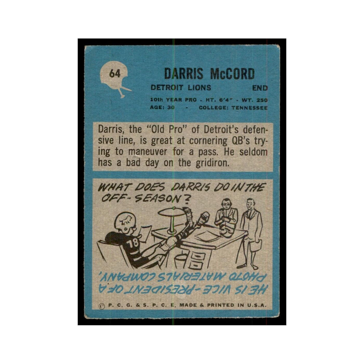 1964 Philadelphia Darris McCord Football Cards #64