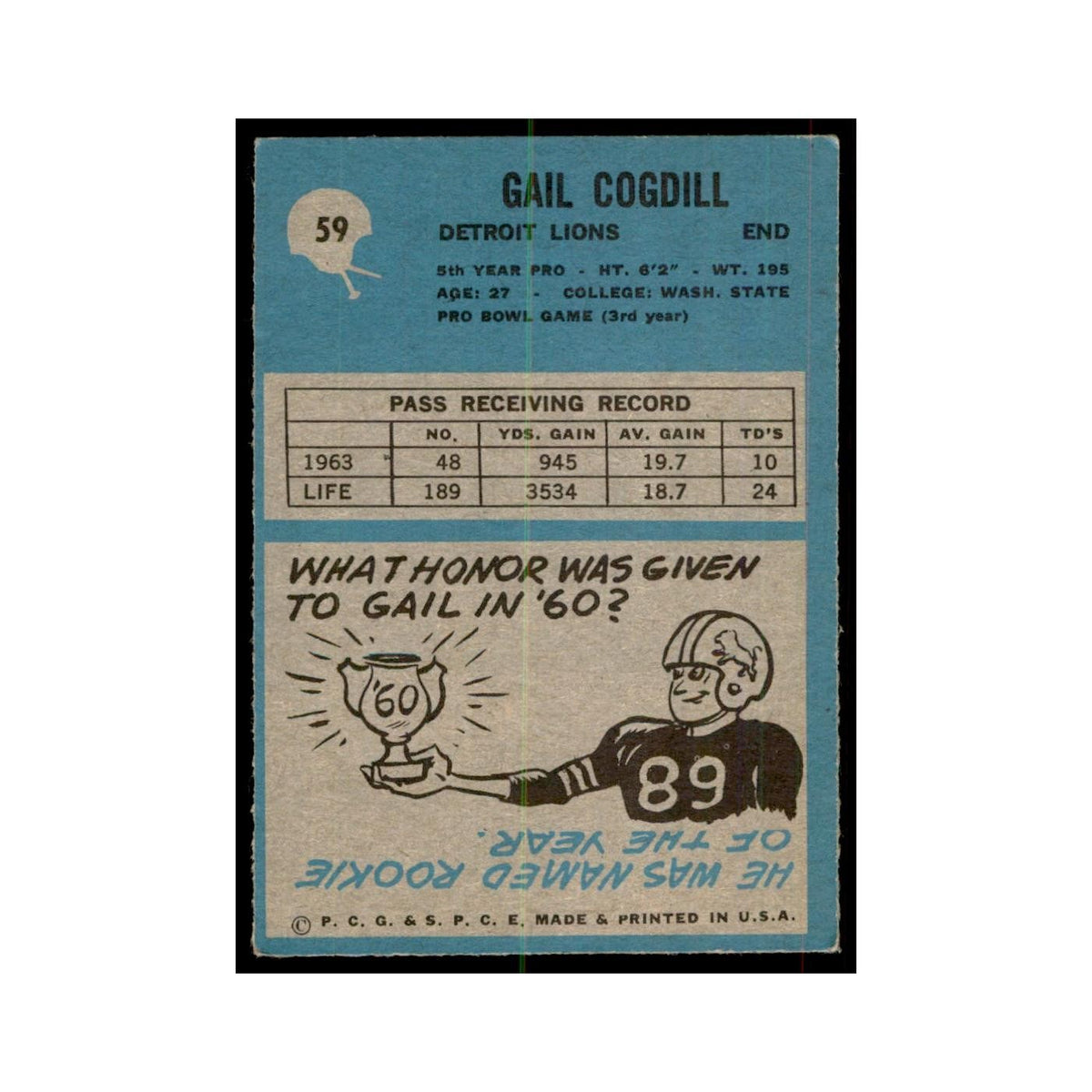1964 Philadelphia Gail Cogdill Football Cards #59