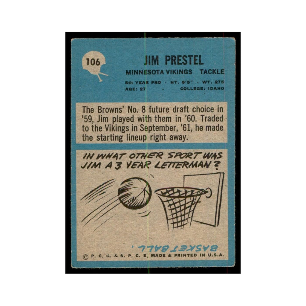 1964 Philadelphia Jim Prestel Football Cards #106