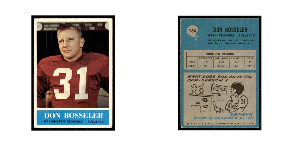 1964 Philadelphia Don Bosseler Football Cards #184