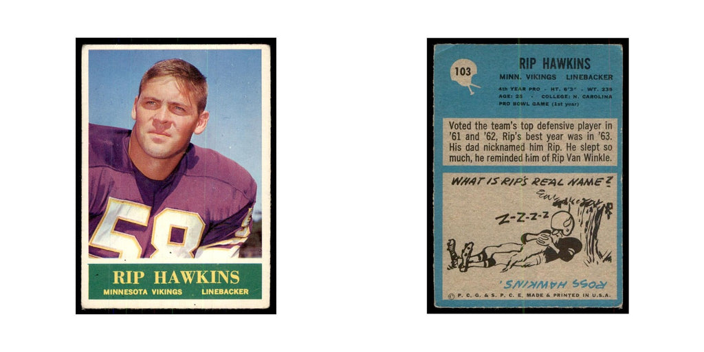 1964 Philadelphia Rip Hawkins Football Cards #103