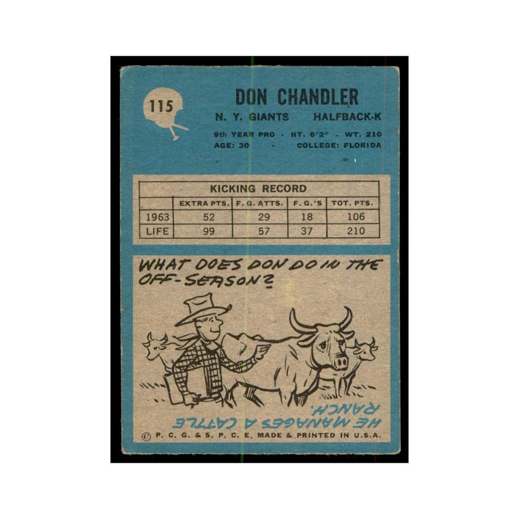 1964 Philadelphia Don Chandler Football Cards #115