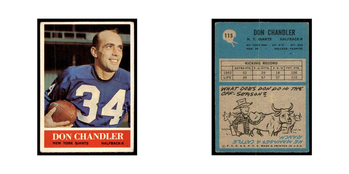 1964 Philadelphia Don Chandler Football Cards #115