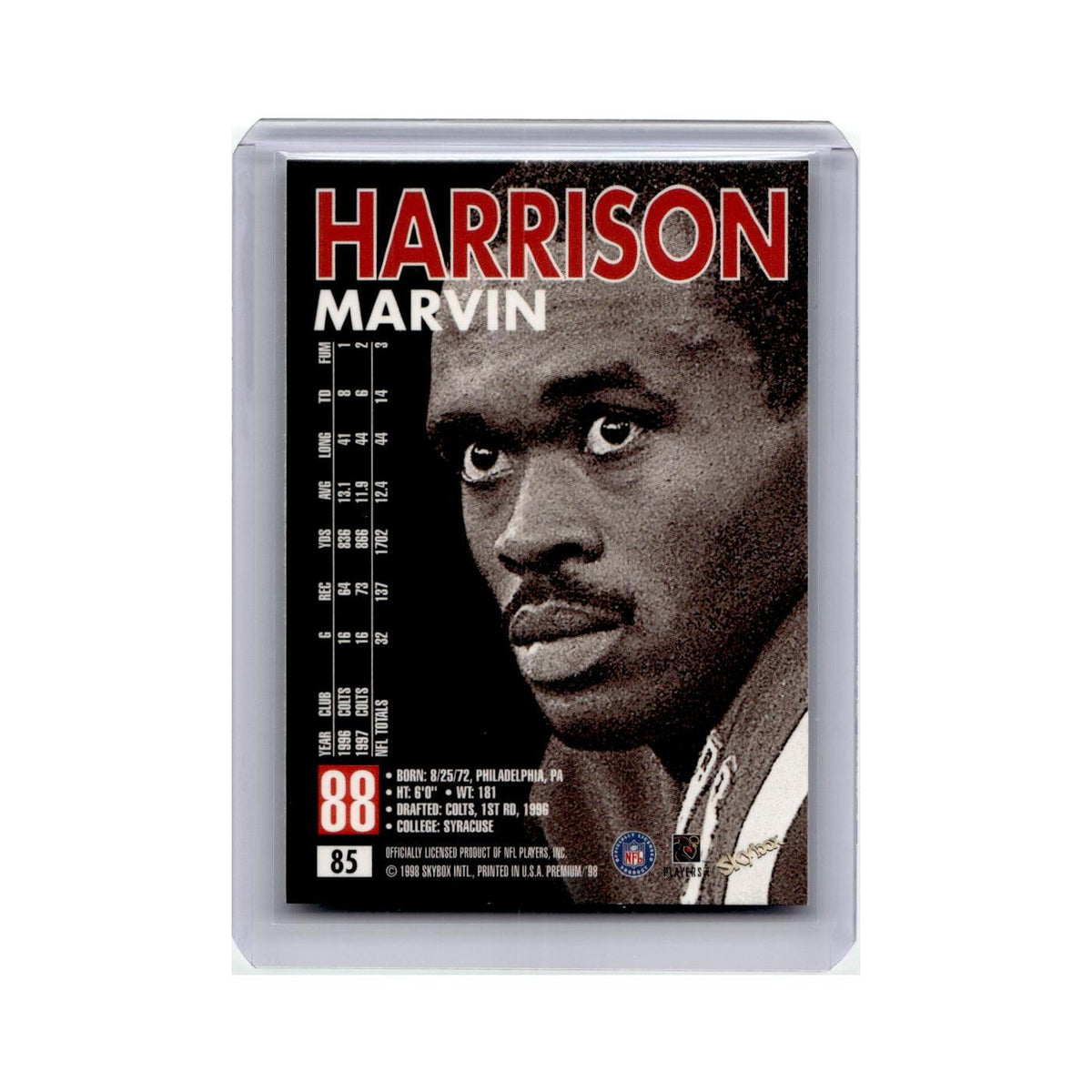 Marvin Harrison 1998 SkyBox Premium #85 Indianapolis Colts Football Card NM