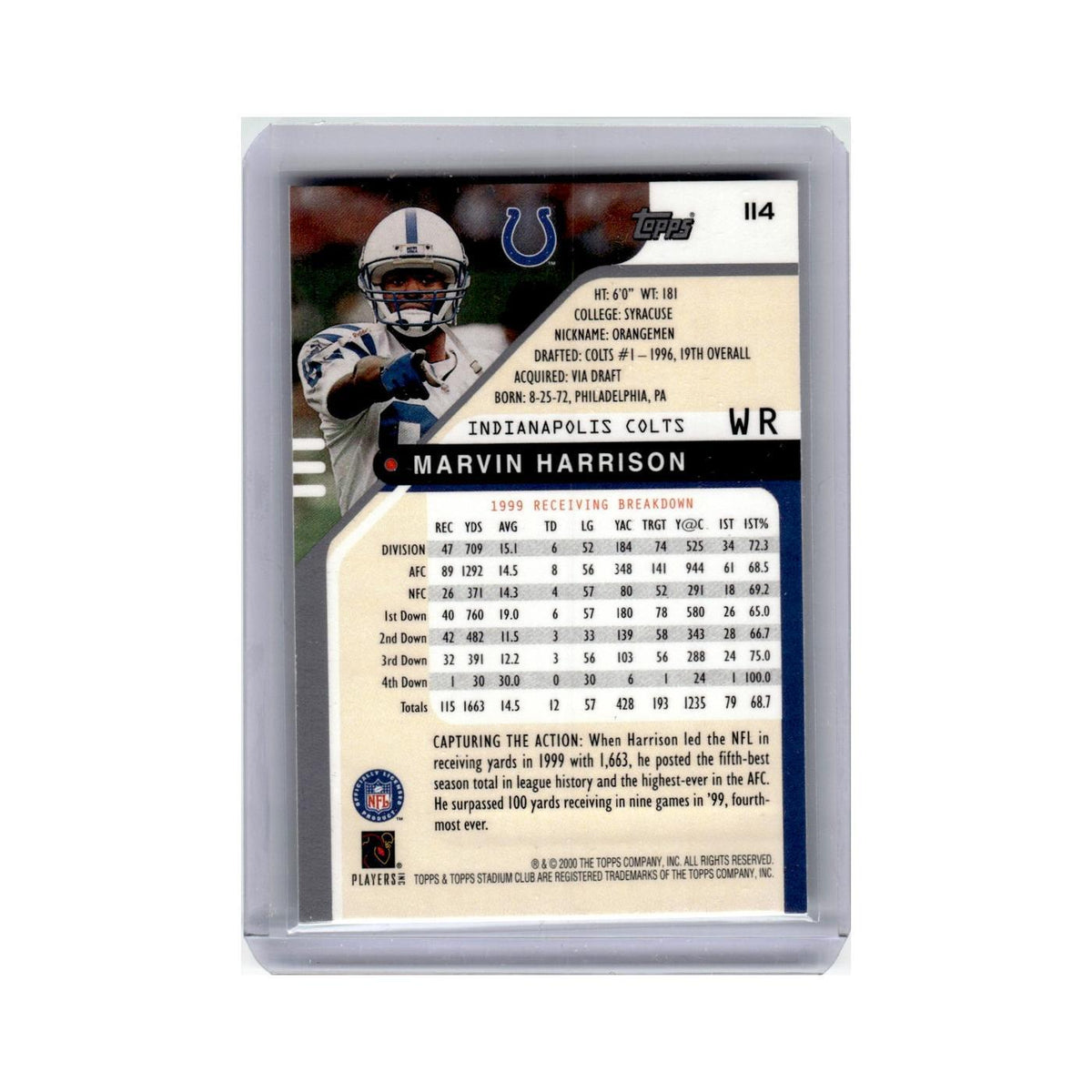 Marvin Harrison 2000 Stadium Club #114 Indianapolis Colts Football Card NM