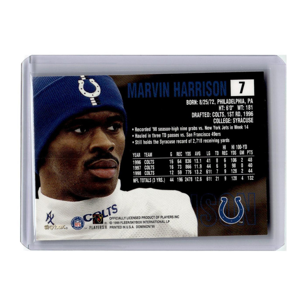 Marvin Harrison 1999 Skybox Dominion #7 Indianapolis Colts Football Card NM