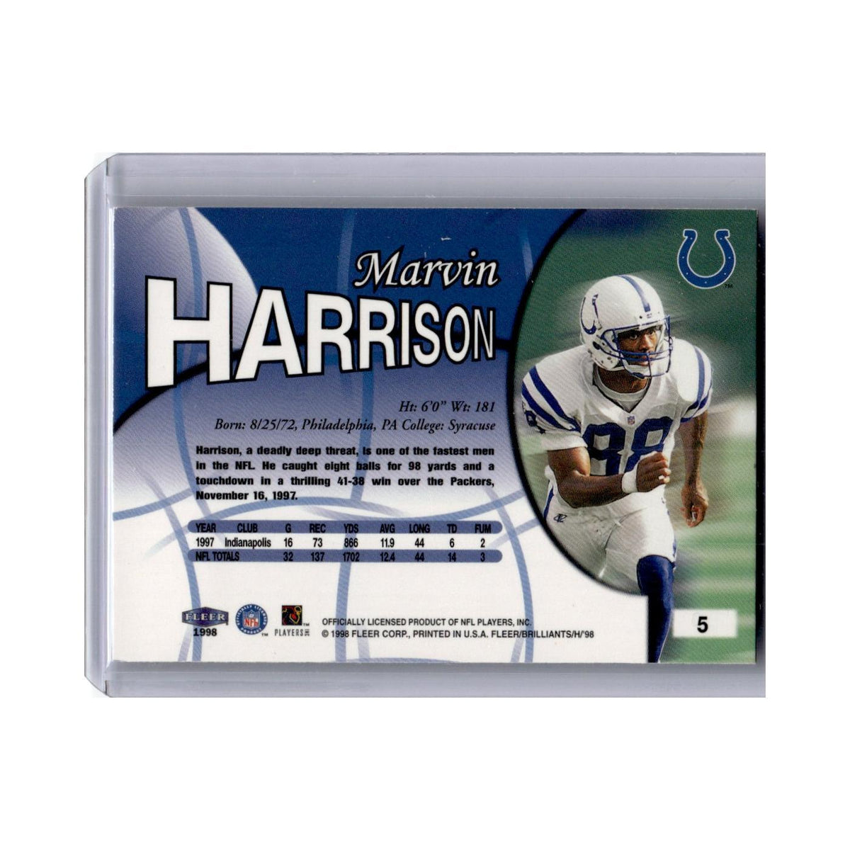 Marvin Harrison 1998 Fleer Brilliants #5 Indianapolis Colts Football Card NM