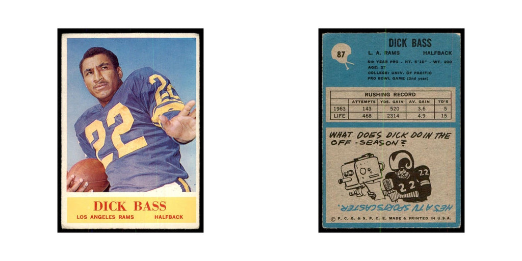 1964 Philadelphia (damaged) Dick Bass Football Cards #87