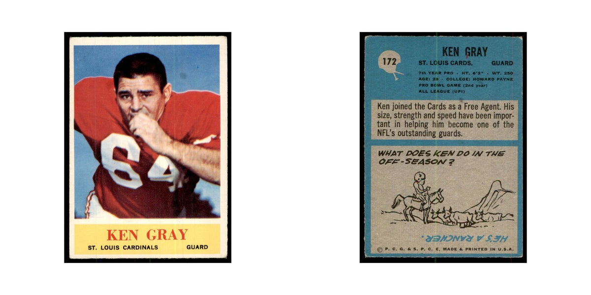 1964 Philadelphia (damaged) Ken Gray Football Cards #172