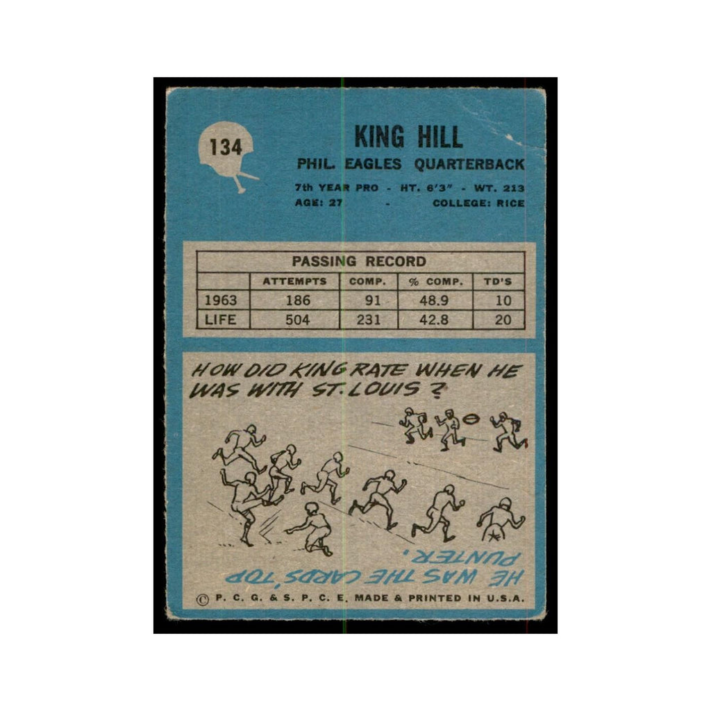 1964 Philadelphia (damaged) King Hill Football Cards #134